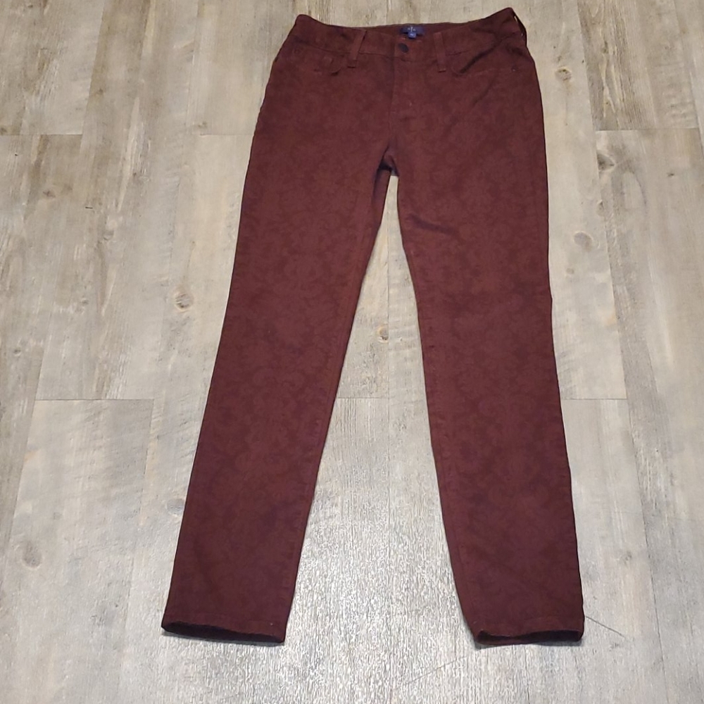 NYDJ Tummy Tuck Oxblood Alina Print Maroon Pant